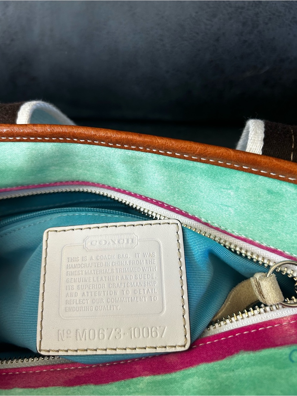 Coach Hampton Stipe Watercolor Canvas Tote in Pastel Rainbow Style 10067 - Picture 5 of 7